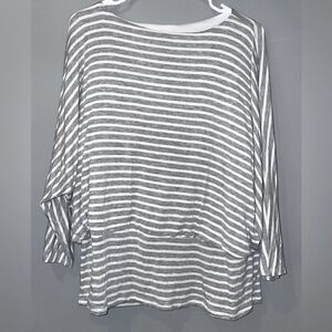 COCO BIANCO Women’s Grey/White Striped Long Sleeve Boat Neck Blouse Size Large